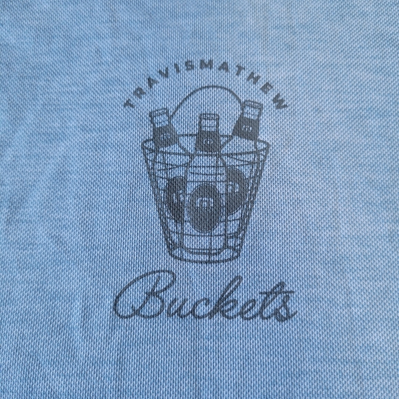 Travis Mathew Golf Polo Shirt Mens Size 2XL Blue Buckets Chest Logo - Picture 3 of 7
